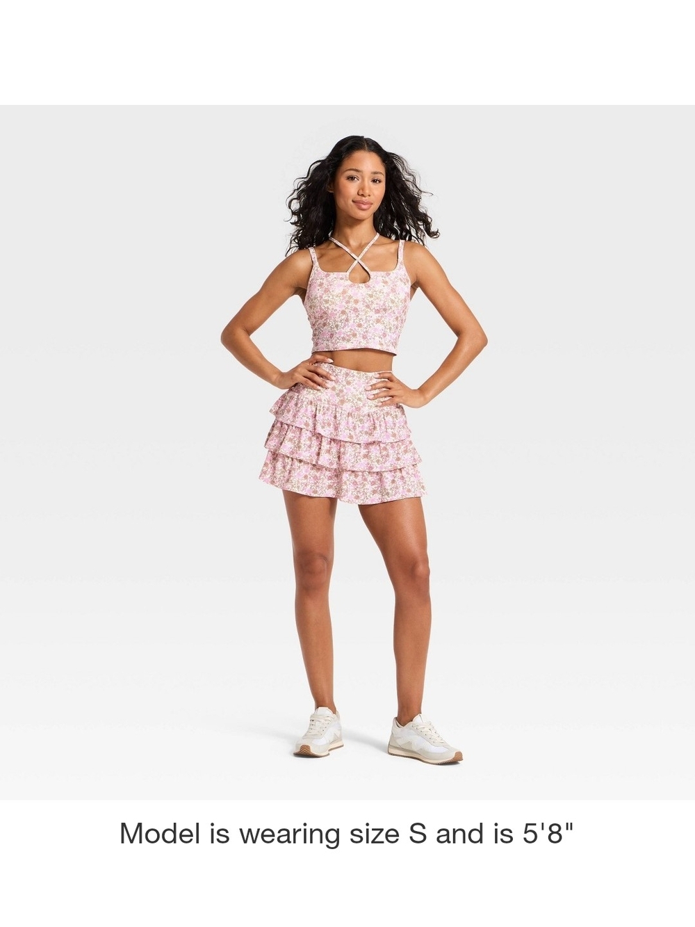 NWT JoyLab Pink Floral Tiered Athletic Skort And Top Set - 2 Pieces